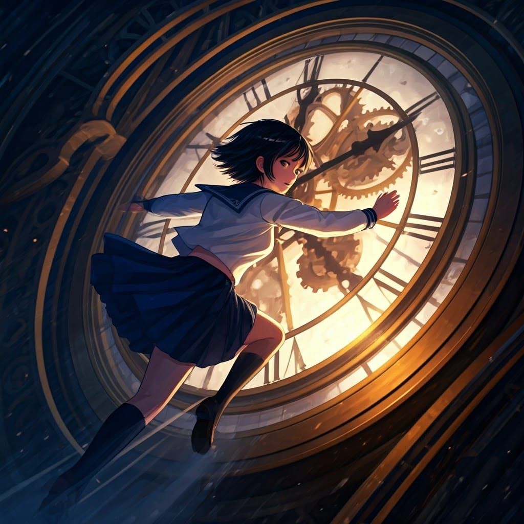 Anime Girl in Clock Tower, Shinkai-Inspired Style