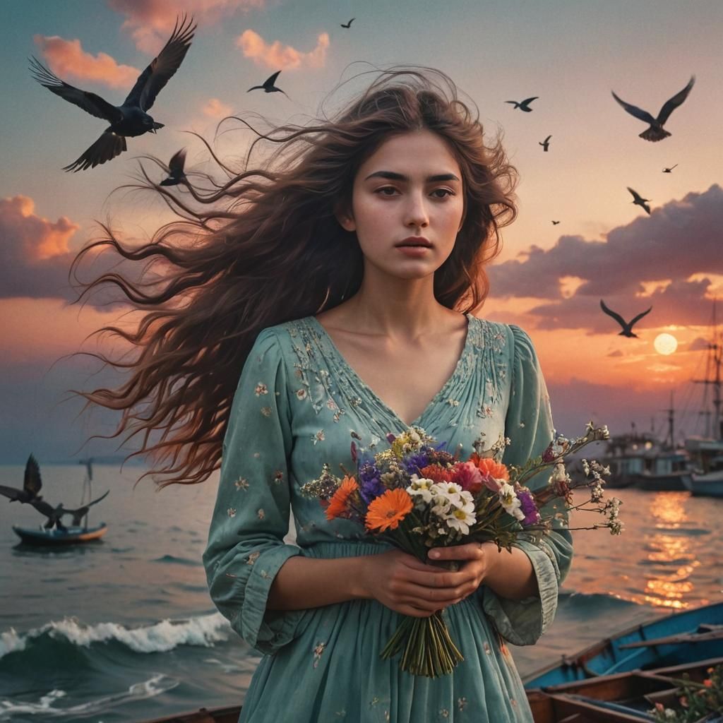 Woman Holding Galaxy: Dreamlike Digital Art