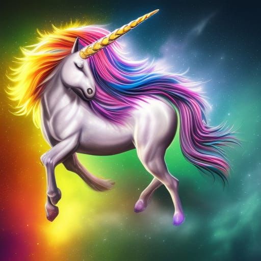 Hyperrealistic Multicolored Unicorn in Moonlight