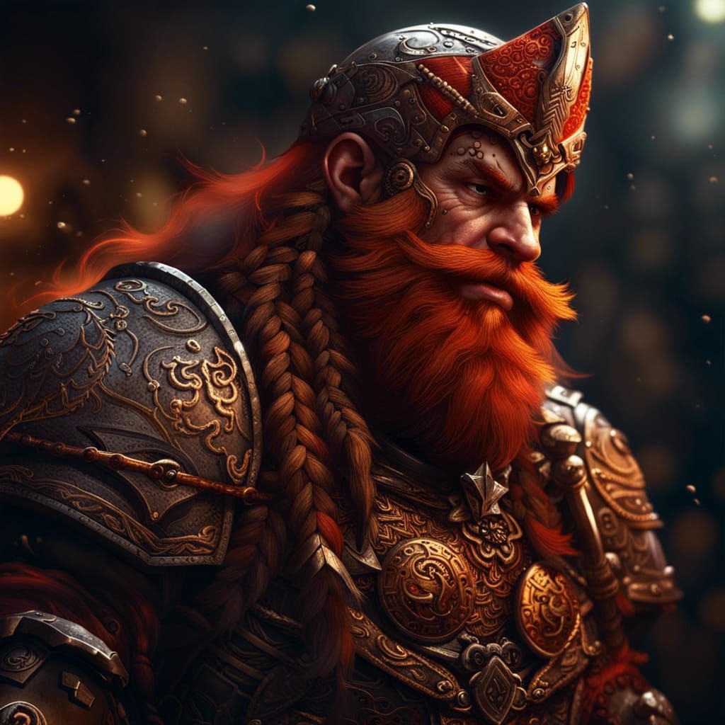 Dwarf Warrior with Red Beard: Dark Fantasy Art