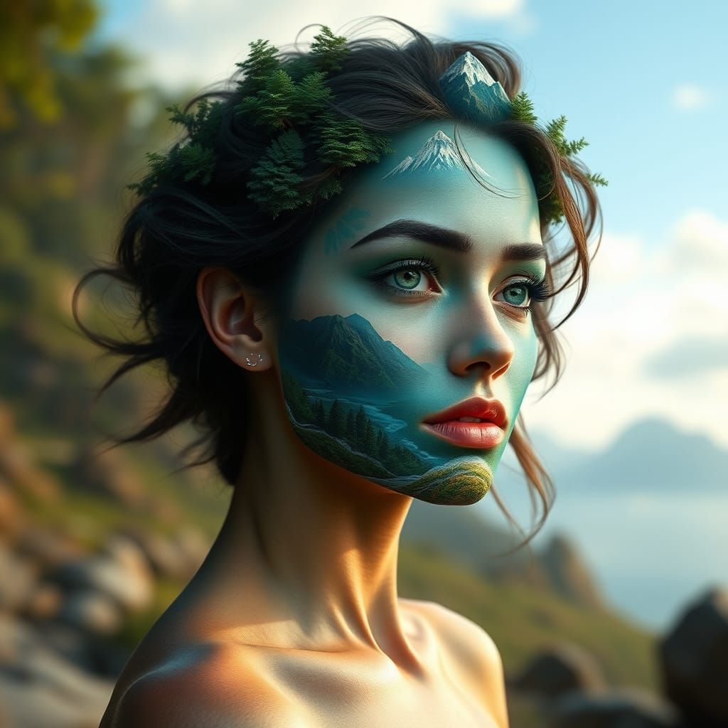 Landscape Face: A Hyperrealistic Digital Portrait