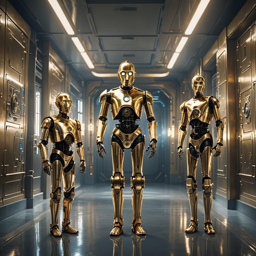 Sheldon Cooper C3PO Robot in Futuristic Corridor