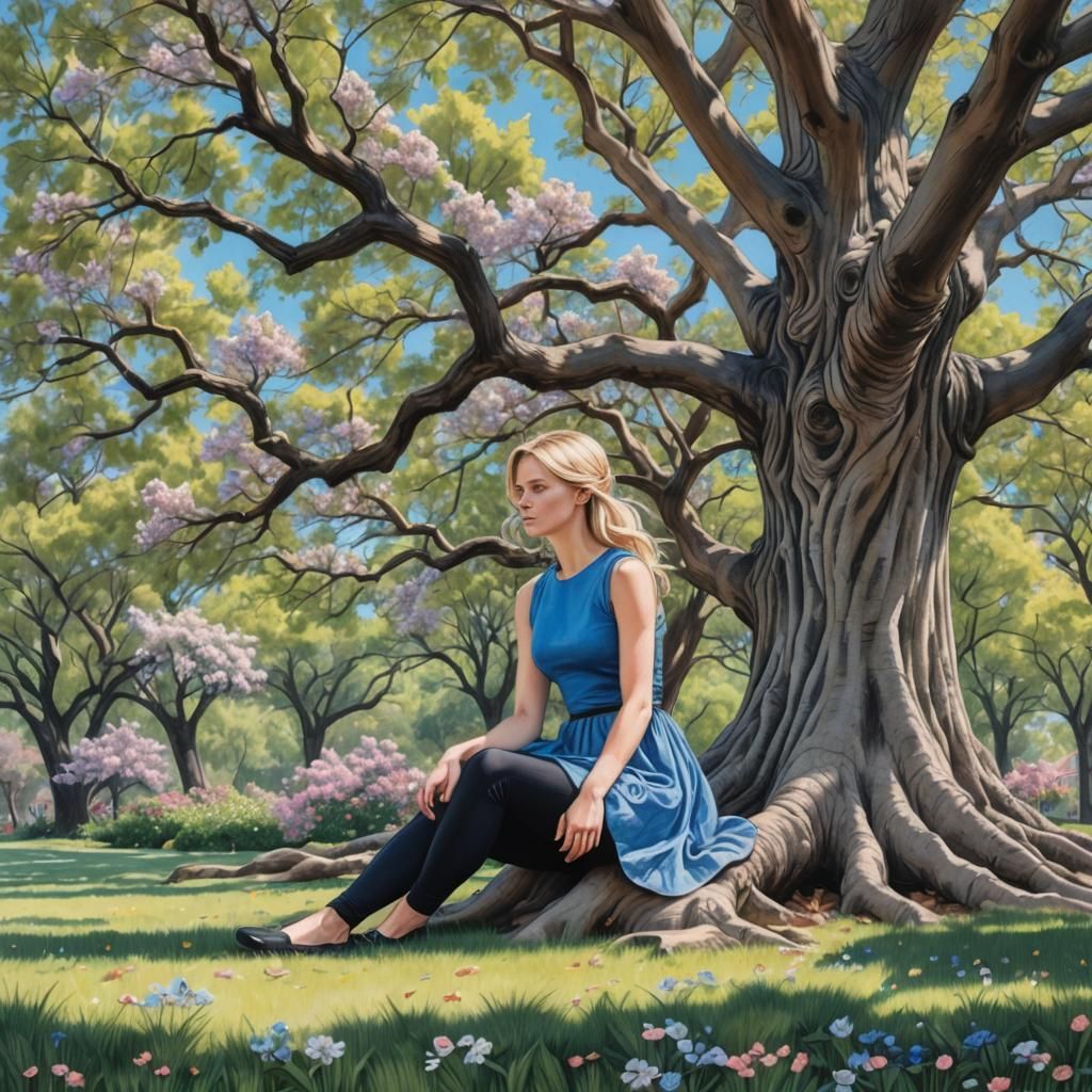 Colored Pencil Sketch of Girl Under Tree
