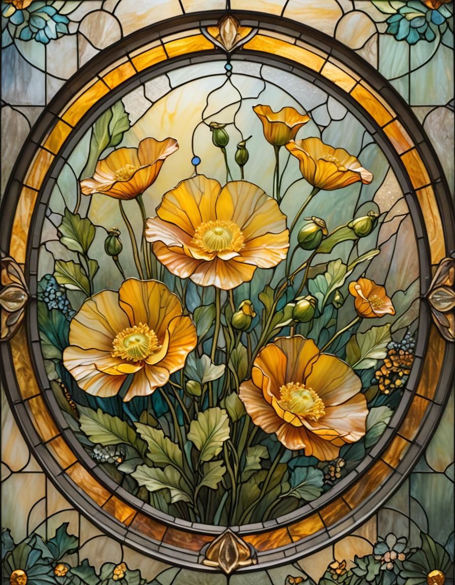 Iceland Poppy in Stained Glass, Fantasy Art