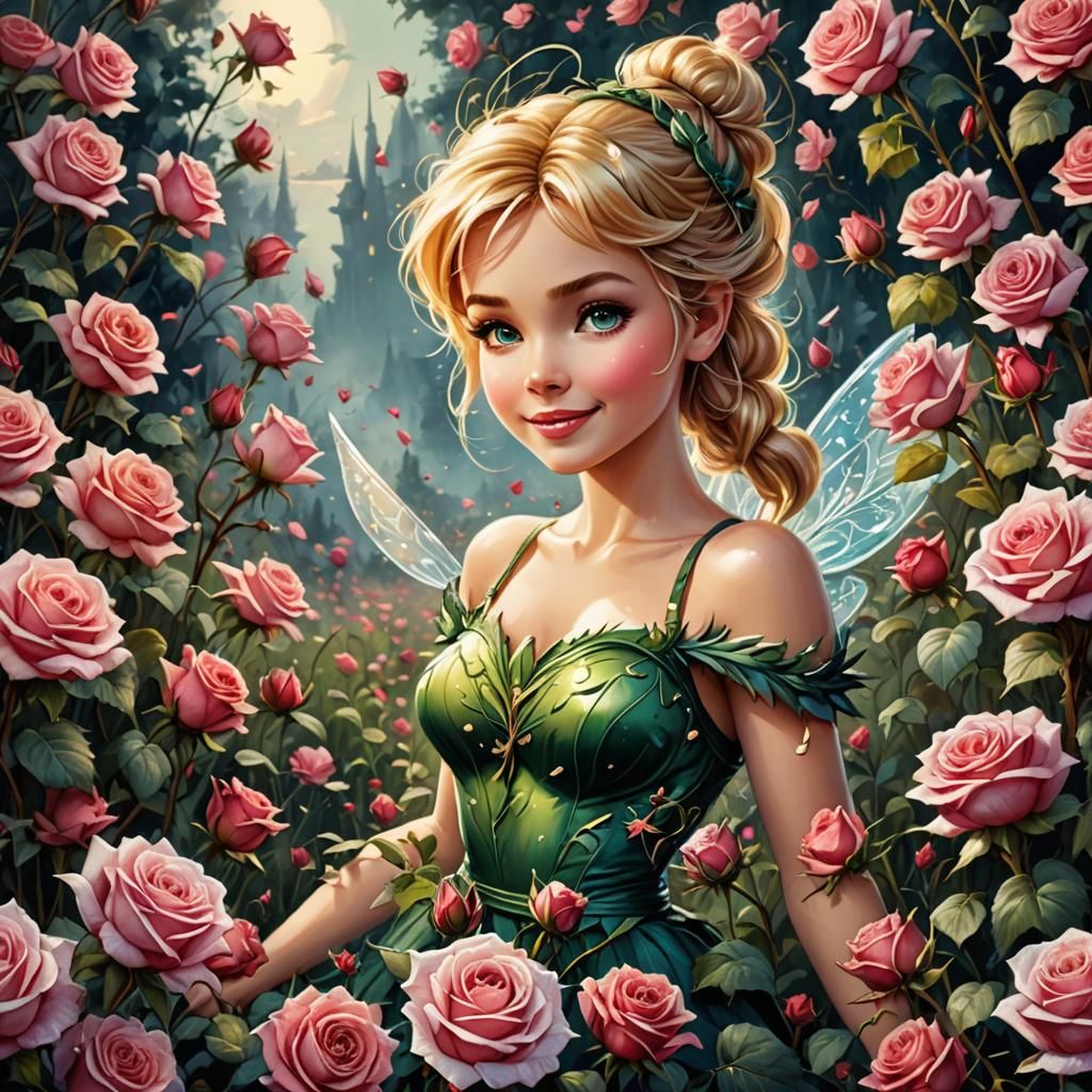 Beautiful Fairy in Rose Field: Watercolor Painting