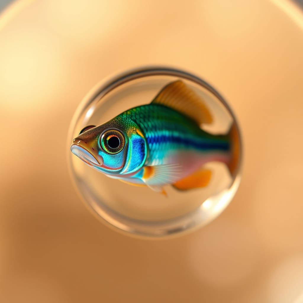 Iridescent Fish in a Glistening Water Drop