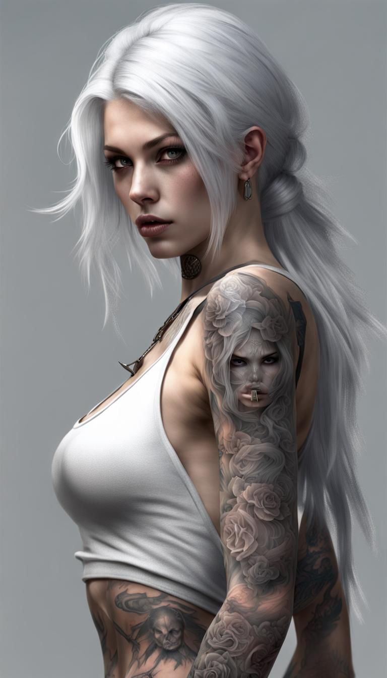 Fantasy Assassin Girl with Tattoos in Surreal Style