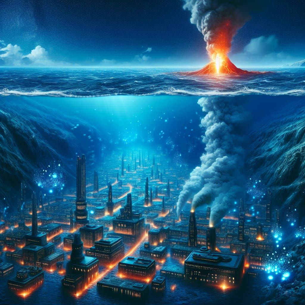 Underwater City Near Volcanic Vent