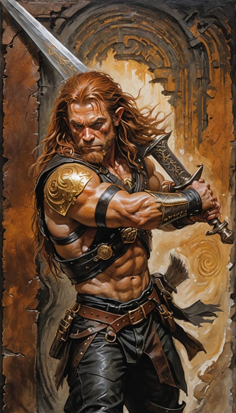 Dwarf Warrior in Labyrinth: Digital Painting