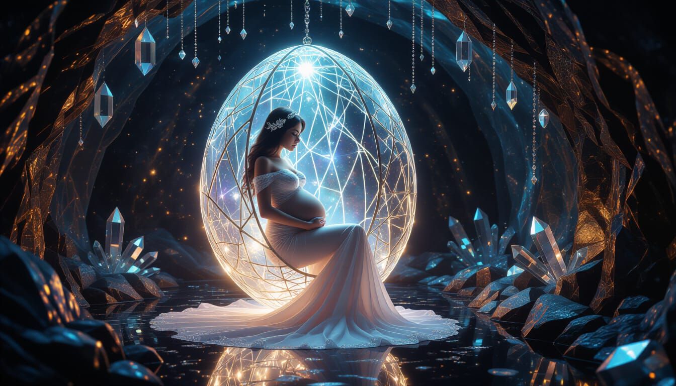 Pregnant Woman in Cosmic Cocoon of Light