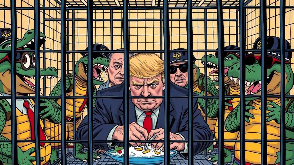 Absurd Comic Book Prison with Alligator Guards