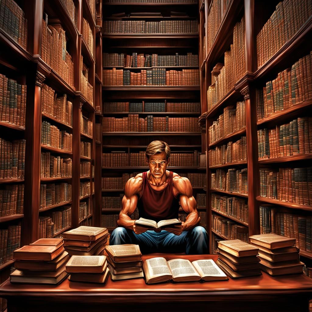 Man Immersed in Reading: Hyperrealistic Digital Art