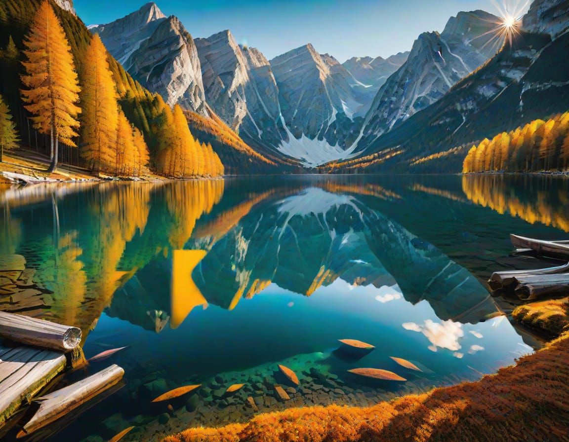 Abstract Pragser Wildsee Lake Painting in Expressive Style