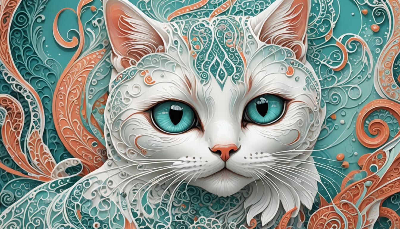 Enchanting Beauty Holding Henna-Painted Cat