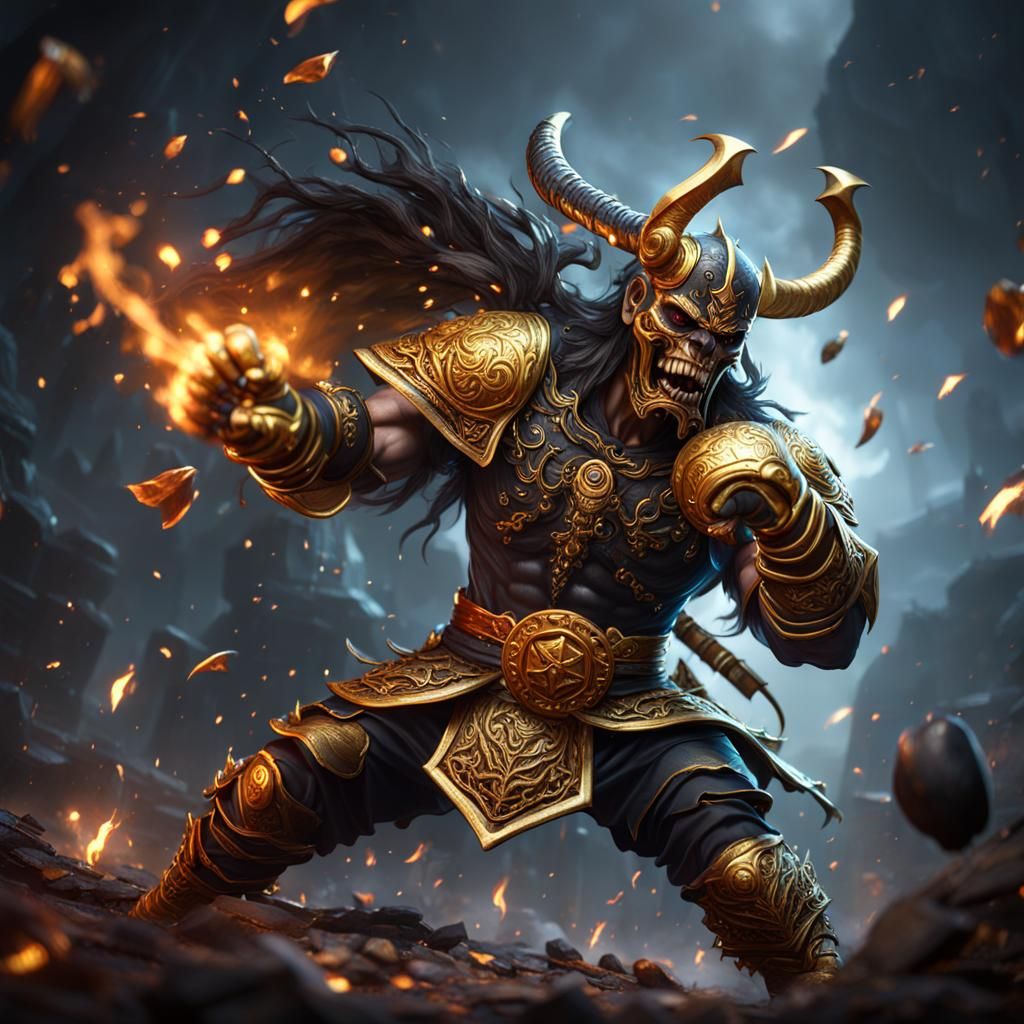 Demonic Boxing Warrior with Golden Gloves