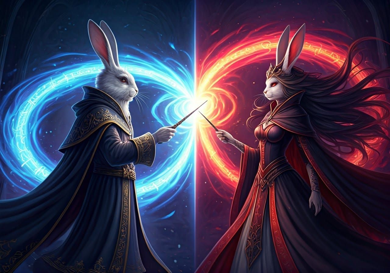 Rabbit Wizard Duel in Anime Key Visual Style