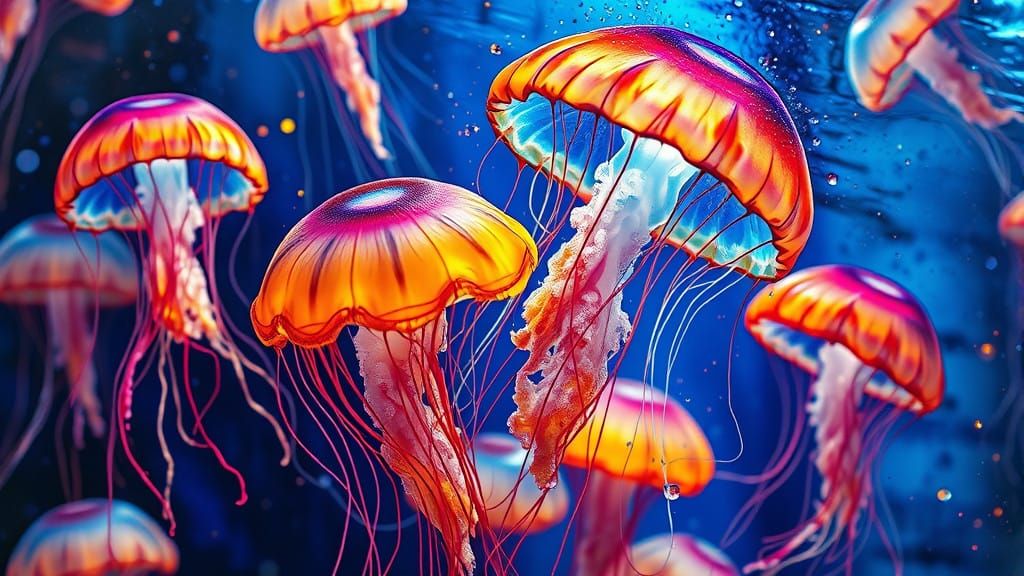 Vibrant Jellyfish Under Glowing Light in Street Art