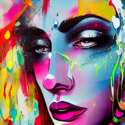 Sad Girl in Colorful Graffiti Street Art