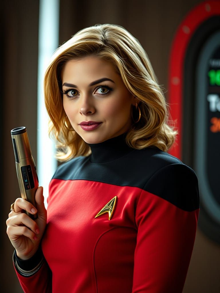 Kaley Cuoco as Penny in Star Trek Female Uniform with Phaser...