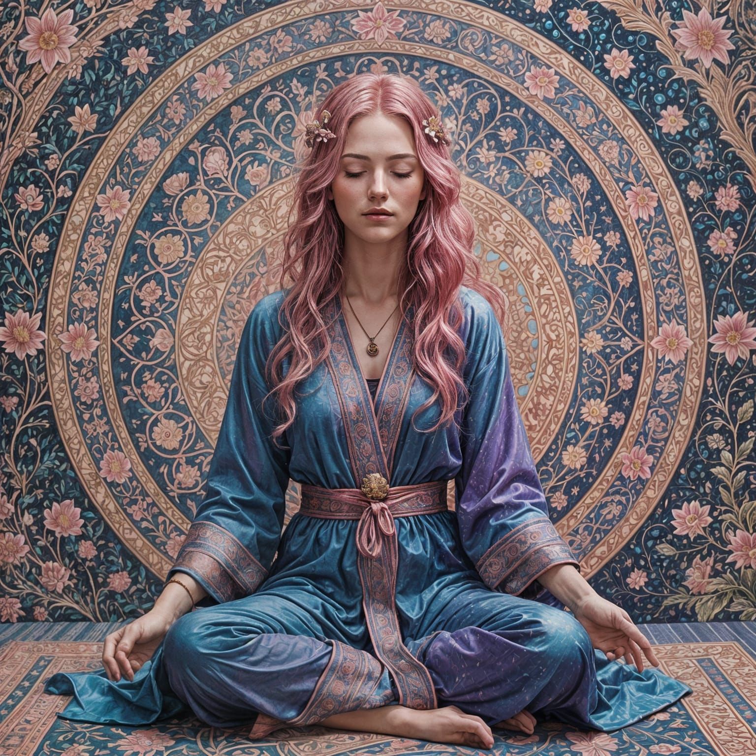 Meditative Goddess in Cosmic Dreamscapes