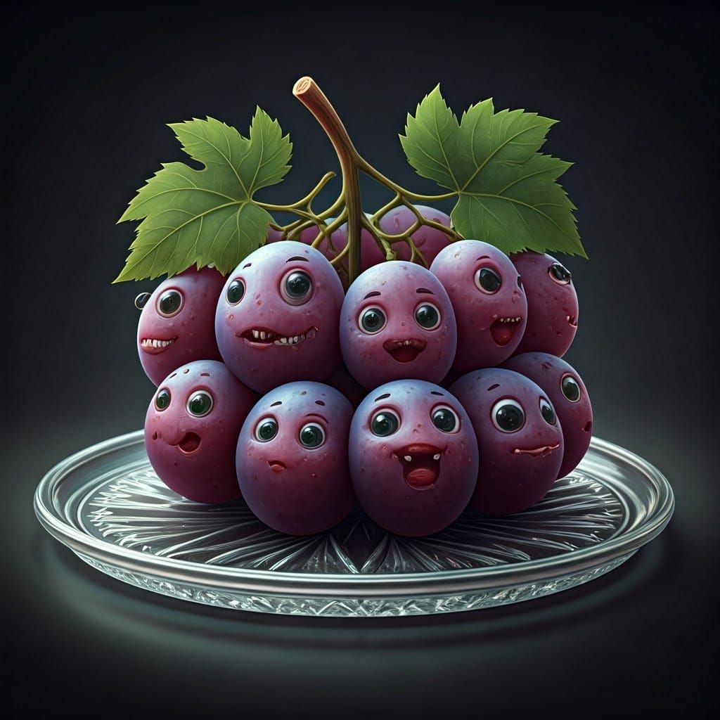 Chibi Grapes in Vibrant, Whimsical Style