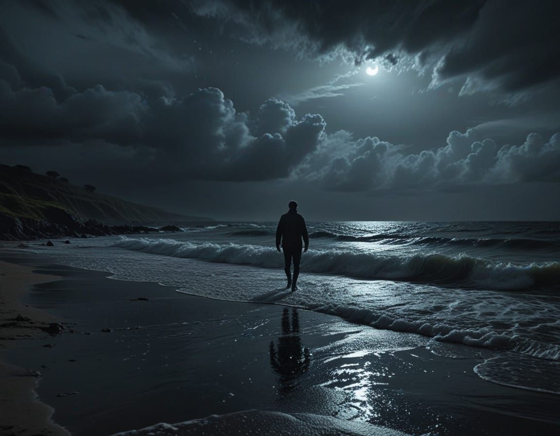 Stormy Night Ocean Walk in Dramatic 8k