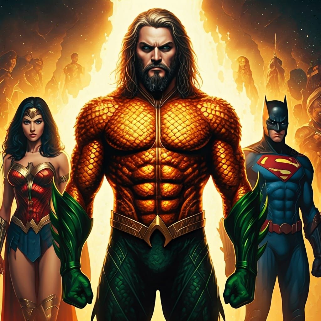 Aquaman and Justice League in Comic Book Style