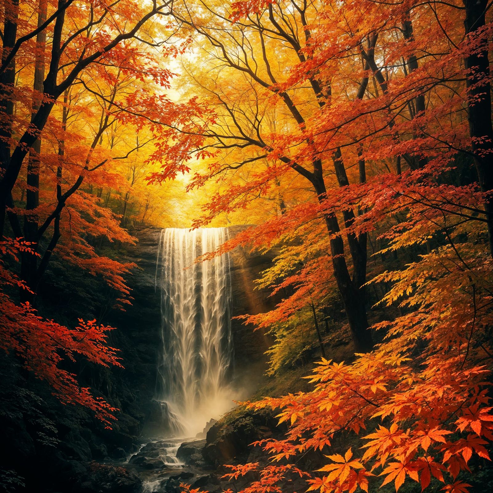 Surreal Forest Transforms into Majestic Waterfall in Vibrant...