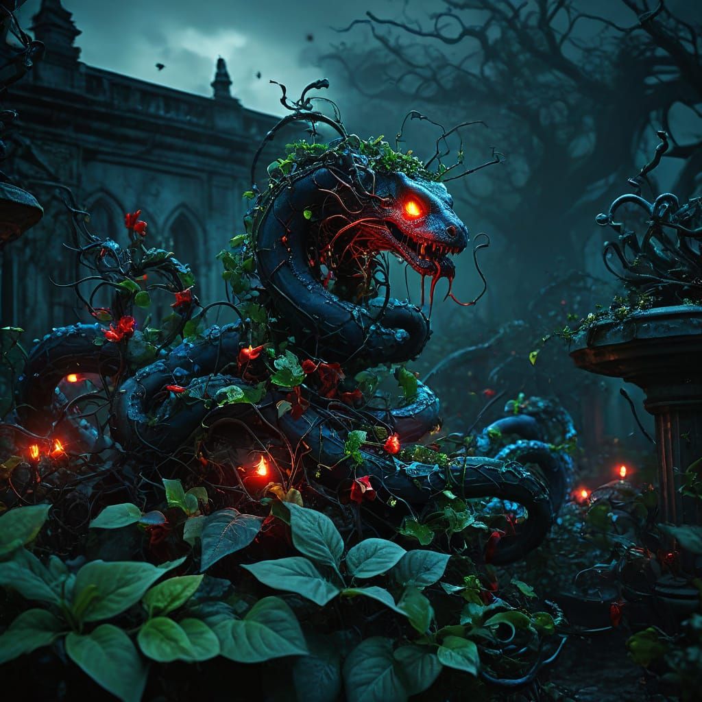 Creepy Gothic Garden in Dark Surrealism