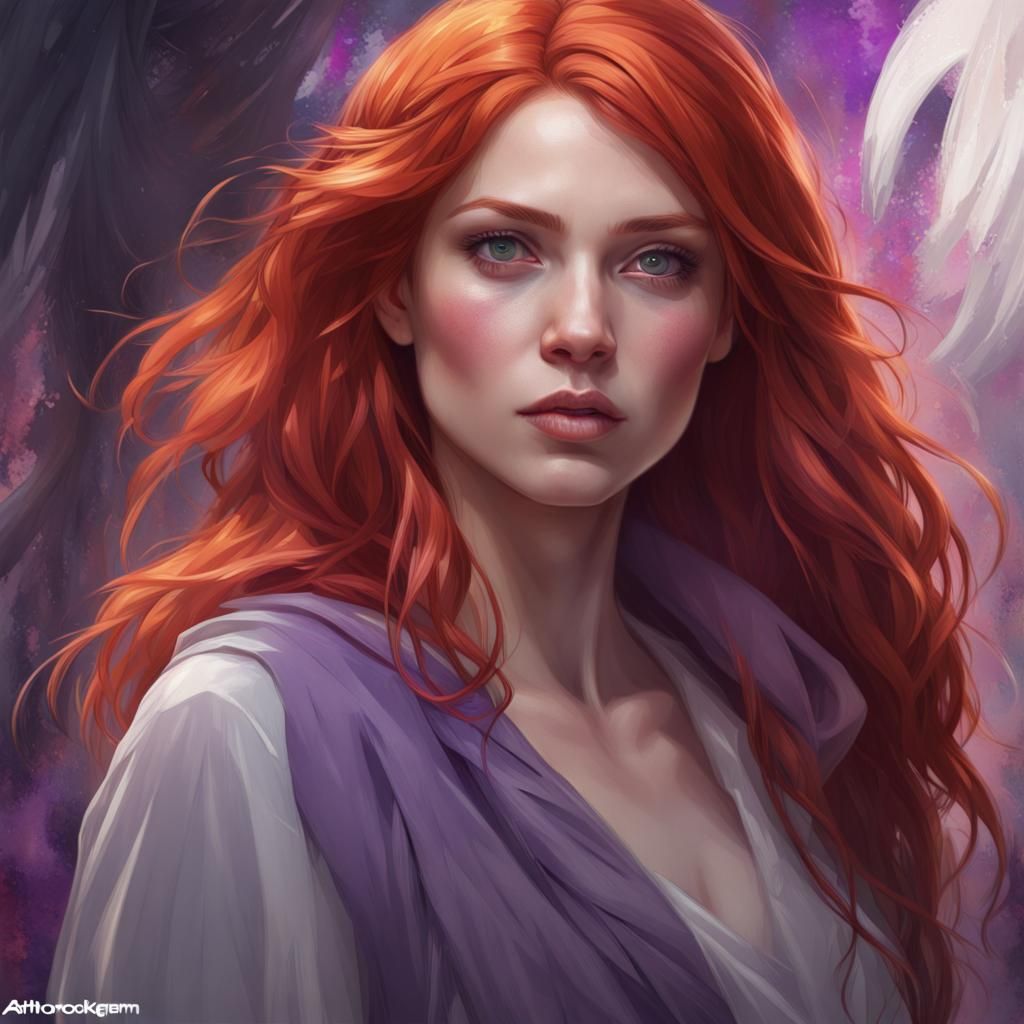 Red-Haired Woman Portrait in Art Nouveau Style