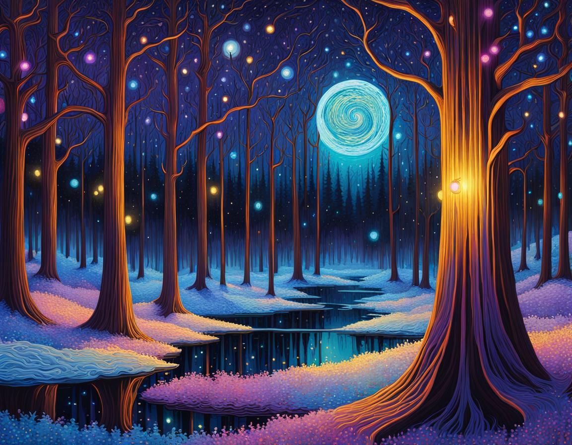 Winter Solstice in Quilled Bioluminescent Forest