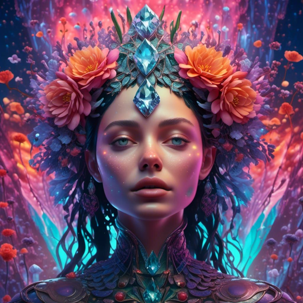 Bioluminescent Diamond Lady in Aurora Borealis