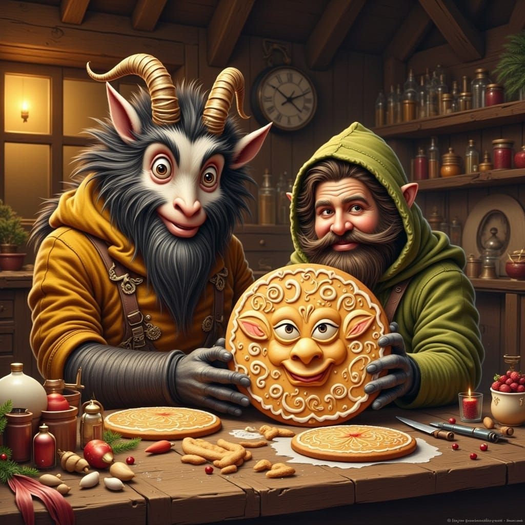 Krampus Receives a Christmas Cookie in Whimsical Style