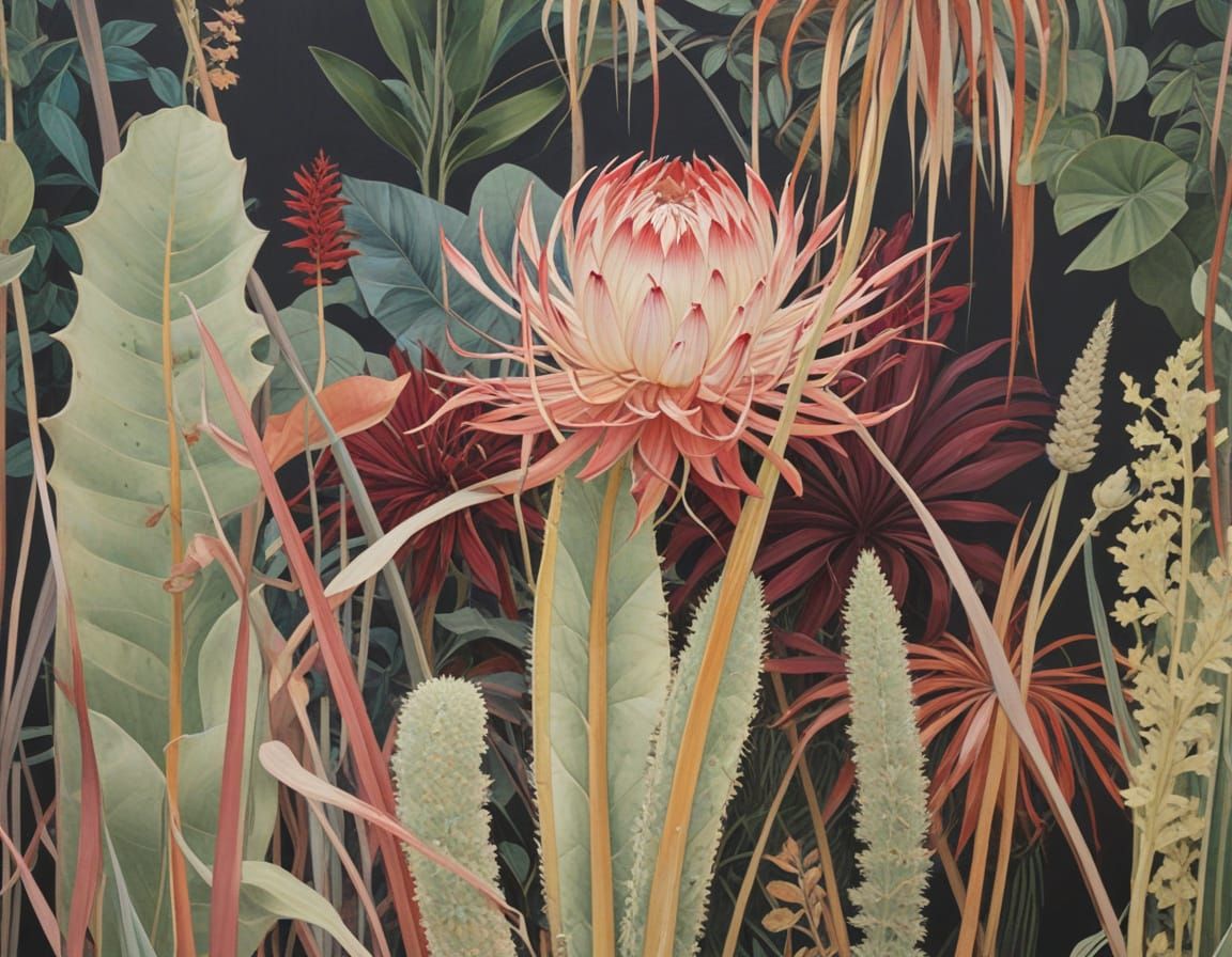 Futuristic Plant Mural Fusion Art Deco Style