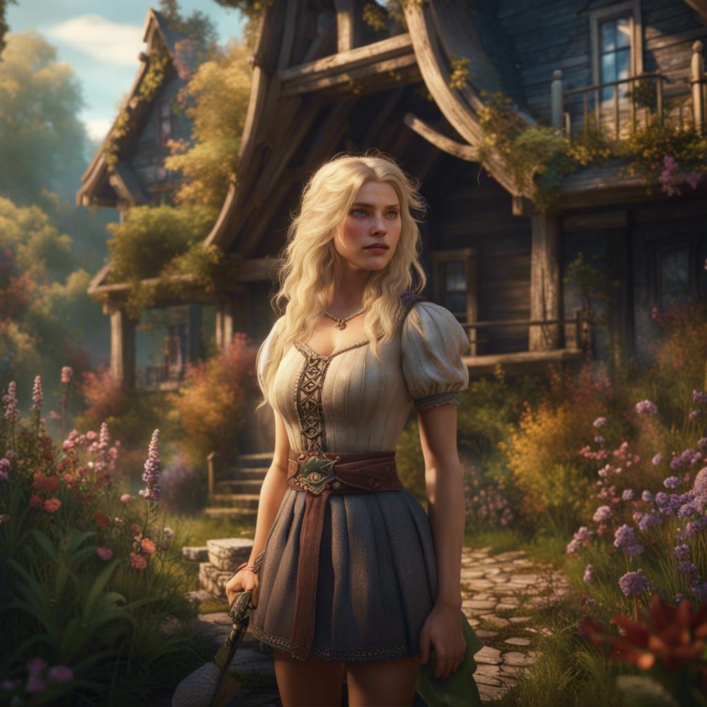 Cottagecore Blonde Girl in Vintage Style
