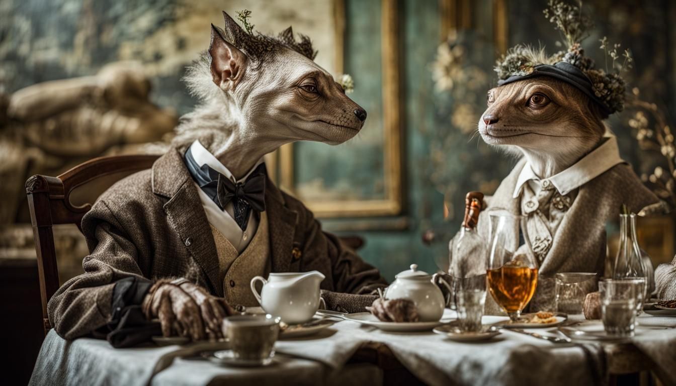 Surreal Alien Celebration in Gritty Restaurant