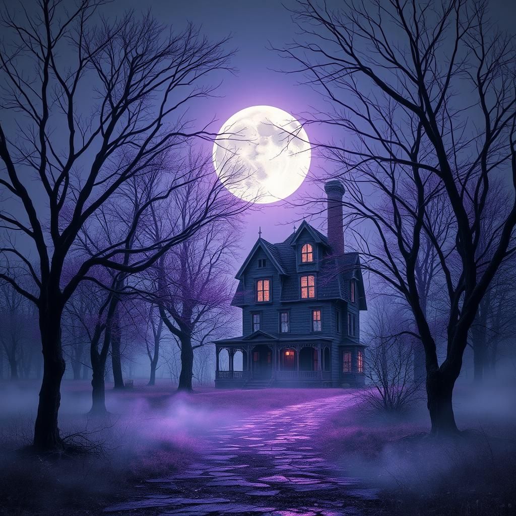 Dreamlike Spooky Landscape with Dilapidated House