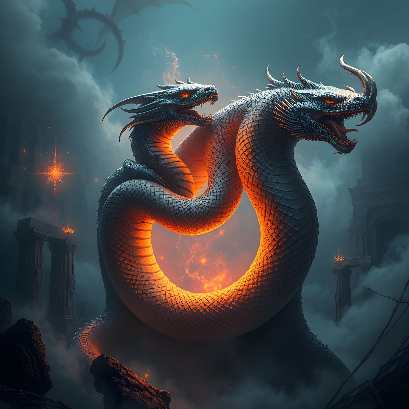 Mysterious Serpents: Detailed Fantasy Concept Art