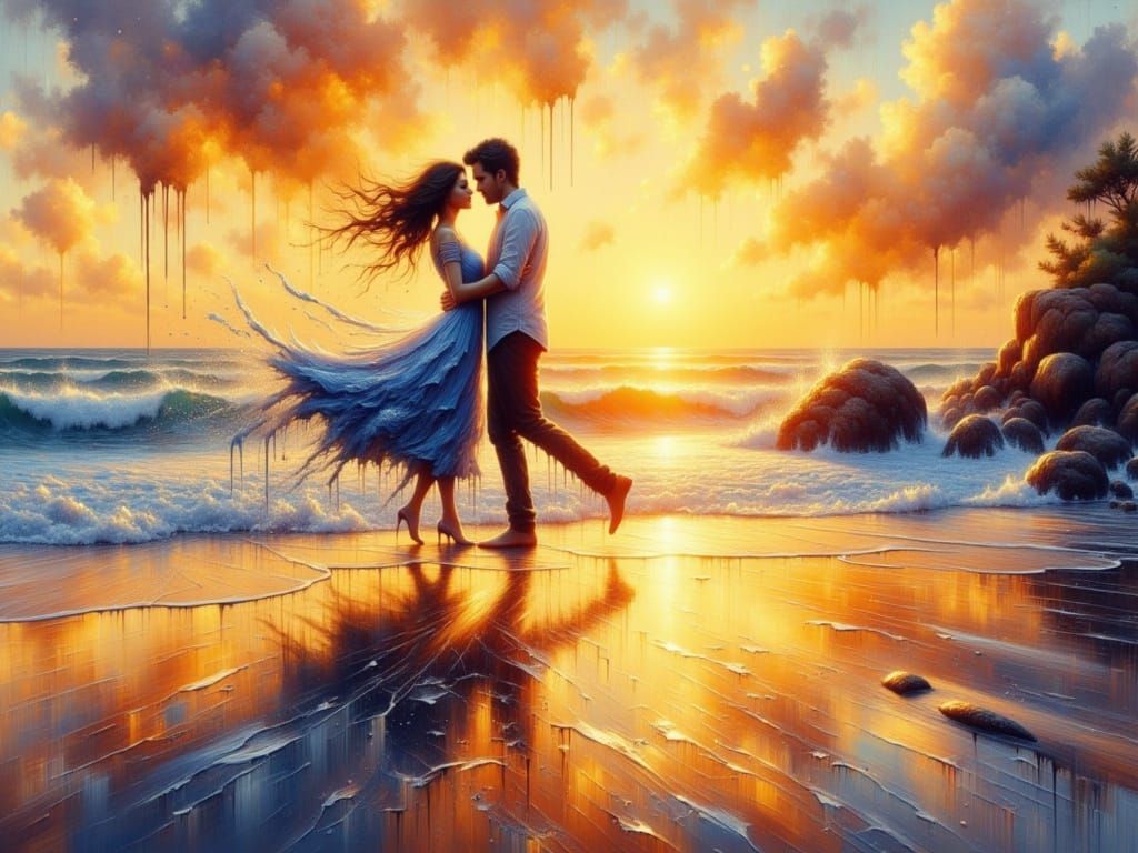 Couple on the beach at sunset