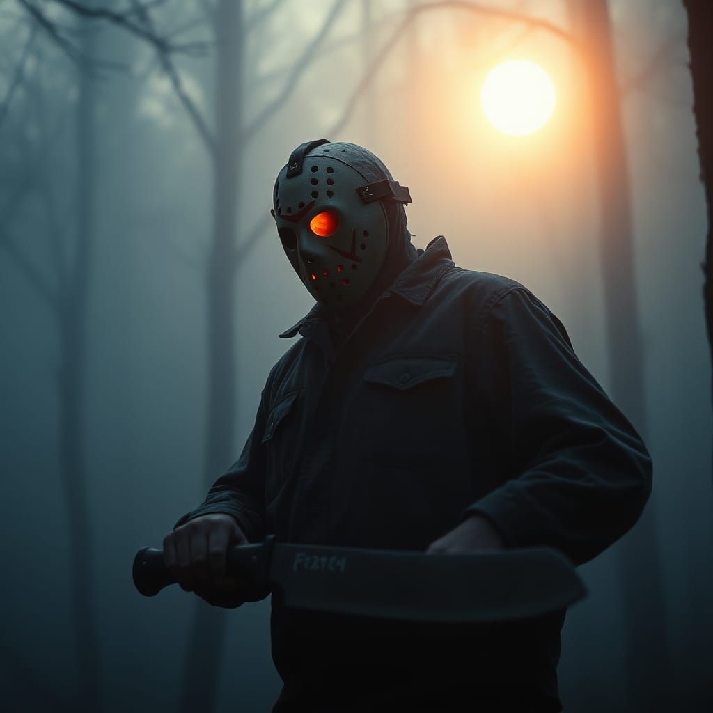 Jason Voorhees in Mist-Shrouded Forest