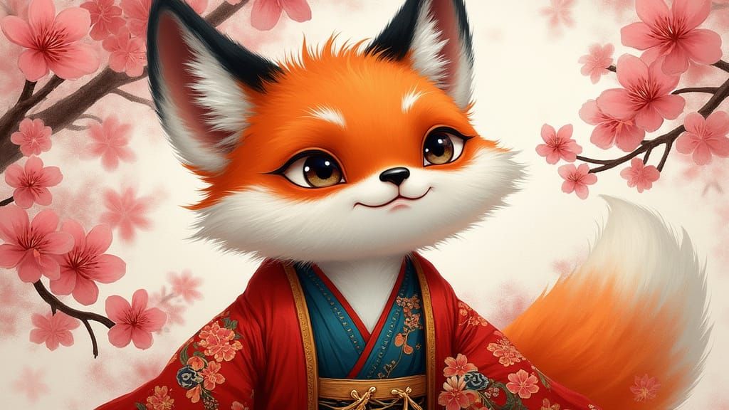 Inari Fox in Traditional Japanese Attire