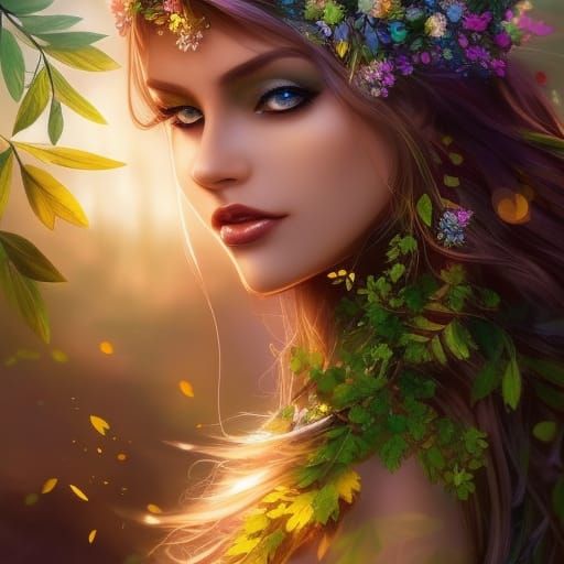 Beautiful Dryad Tree Woman in Summer Light