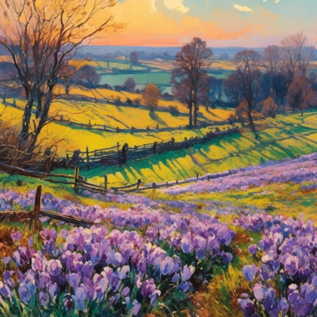 Crocuses at Sunset: An Impressionist Landscape