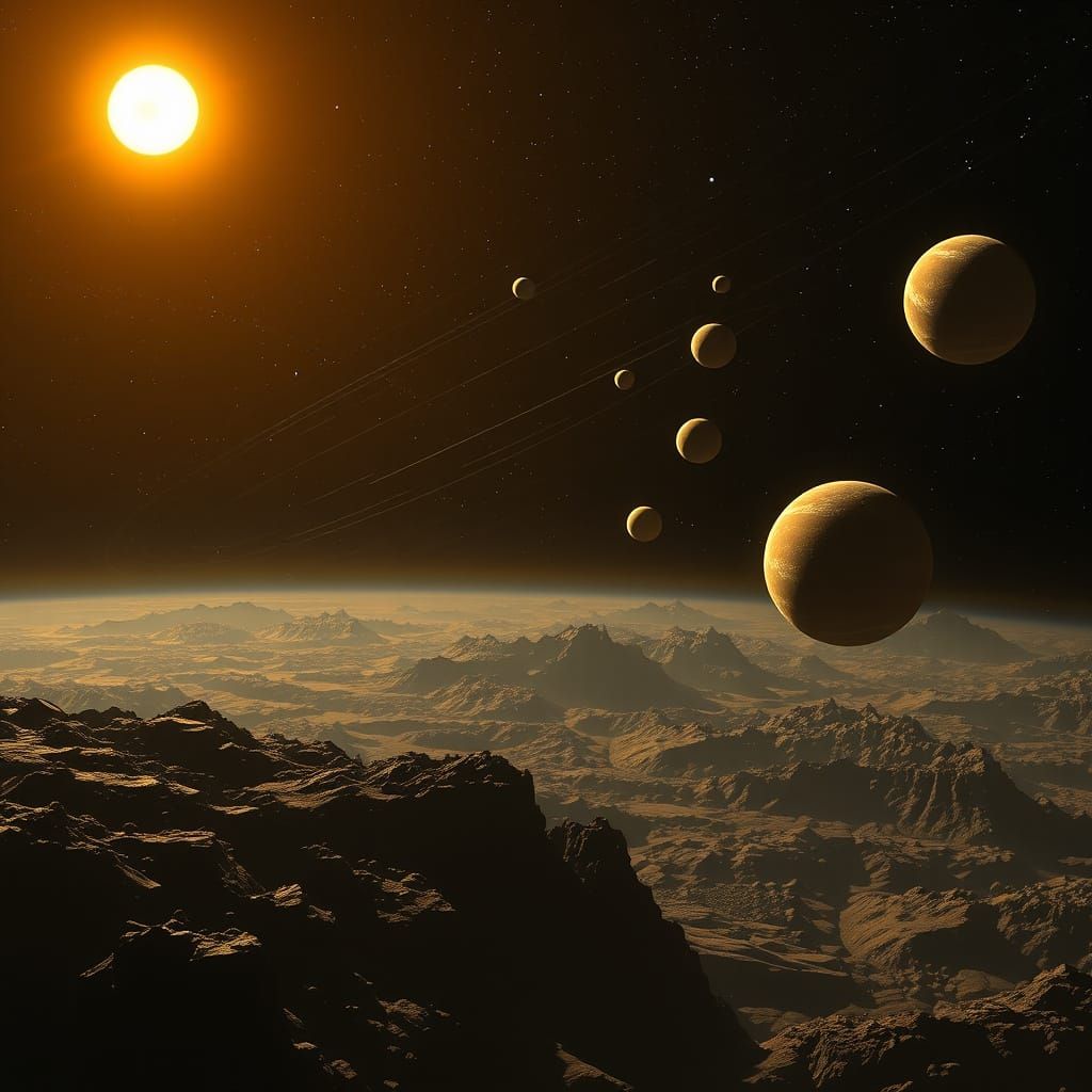 Xirathos System: A Majestic Galactic Landscape in Syd Mead S...