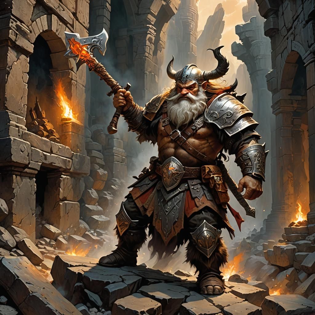 Dwarf Warrior in Mystic Dungeon Ruins