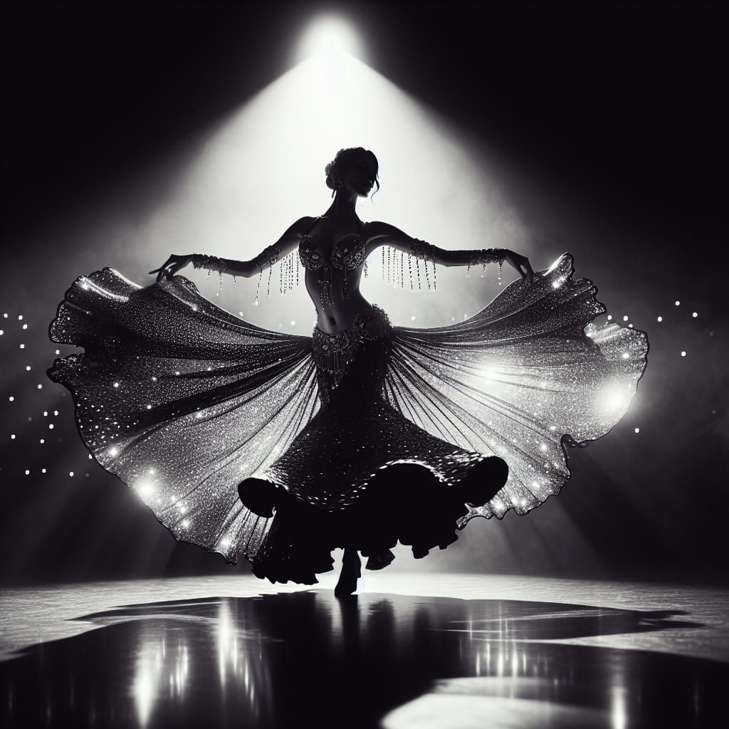 Luminescent Belly Dancer Silhouette on Dance Floor