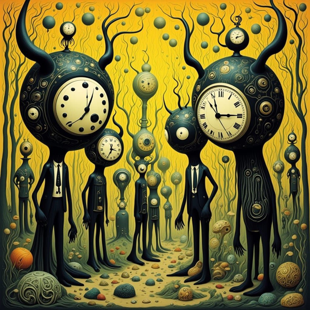 Clockwork City: Silhouettes with Clock Heads