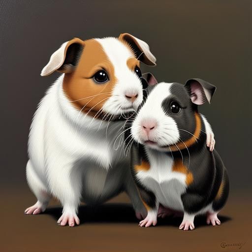 A Jack Russell Dog holding a Guinea Pig
