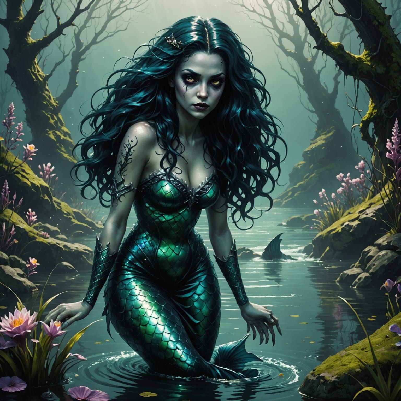 Mysterious Mermaid Emerges from Dark Waters