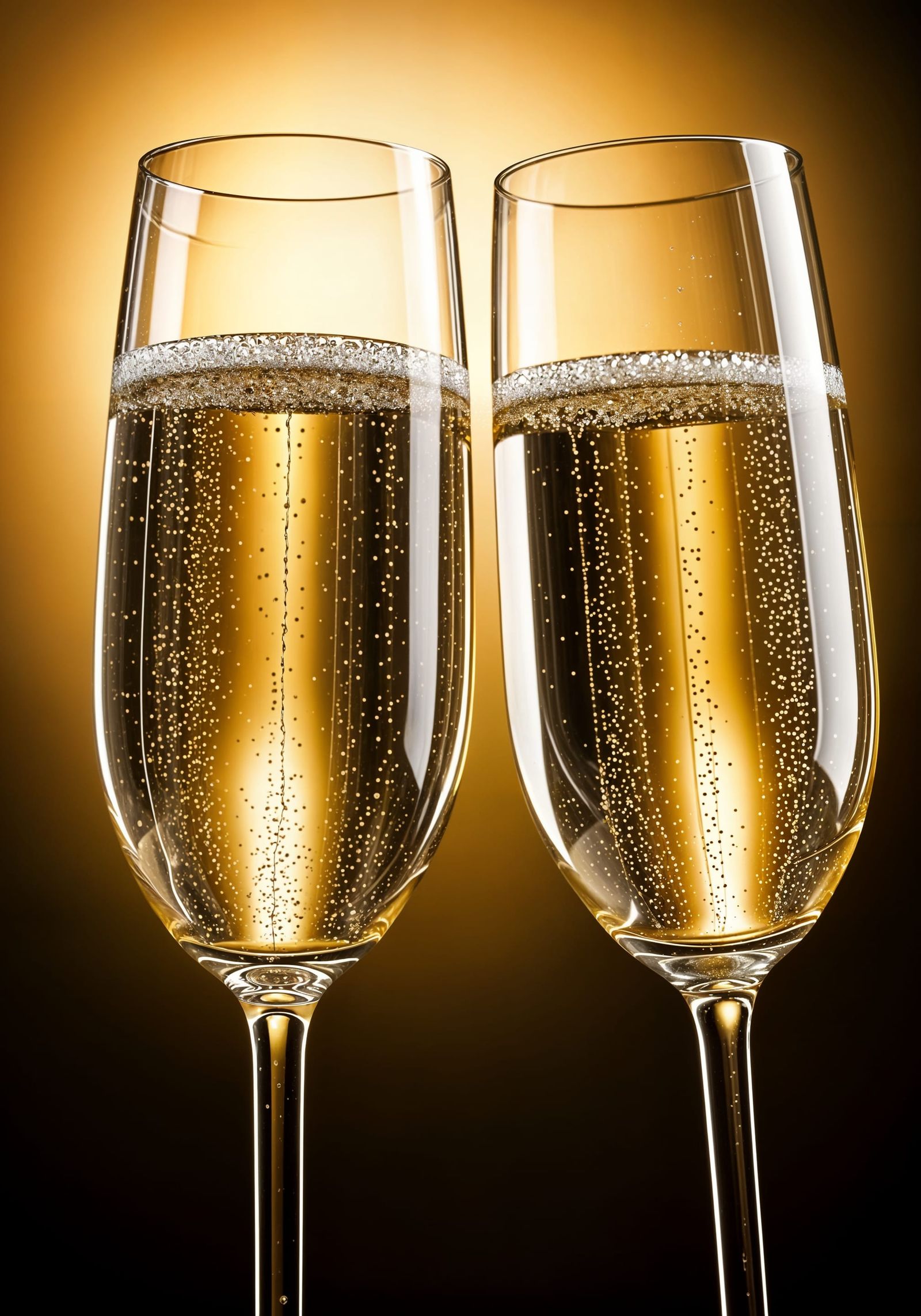 Champagne Flutes with Golden Bubbles: Hyperrealistic Splash ...